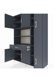 Hyperion Dolap 10 Raflı Tek Çekmeceli 6 Kapaklı 132x44x195 Antrasit-Antrasit/Antrasit