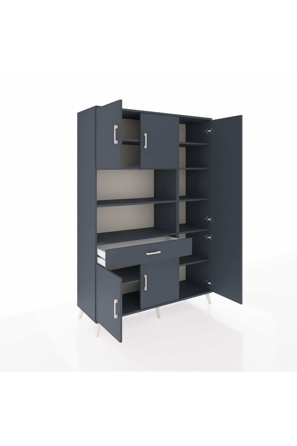 Hyperion Dolap 10 Raflı Tek Çekmeceli 6 Kapaklı 132x44x195 Antrasit-Antrasit/Antrasit