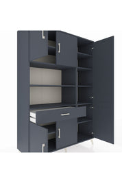 Hyperion Dolap 10 Raflı Tek Çekmeceli 6 Kapaklı 132x44x195 Antrasit-Antrasit/Antrasit