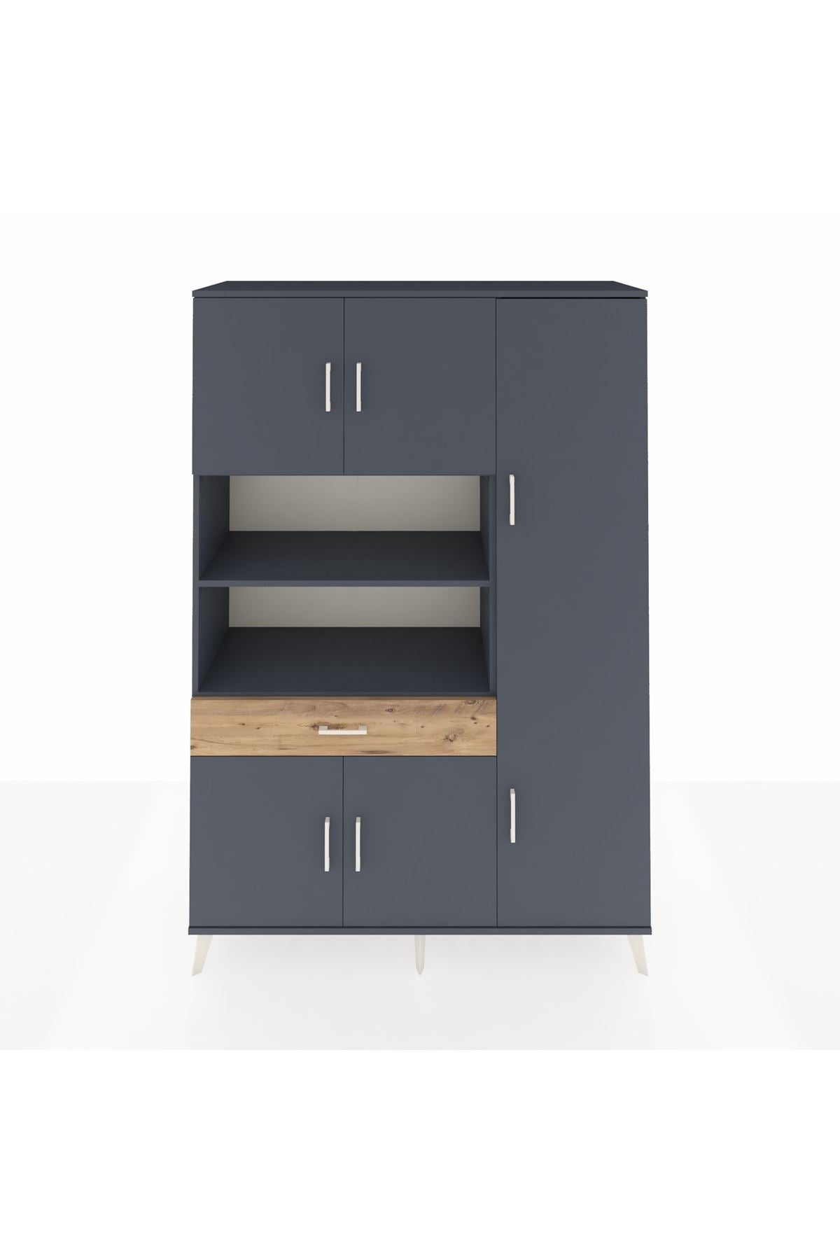 Hyperion Dolap 10 Raflı Tek Çekmeceli 6 Kapaklı 132x44x195 Antrasit-Antrasit/Çam