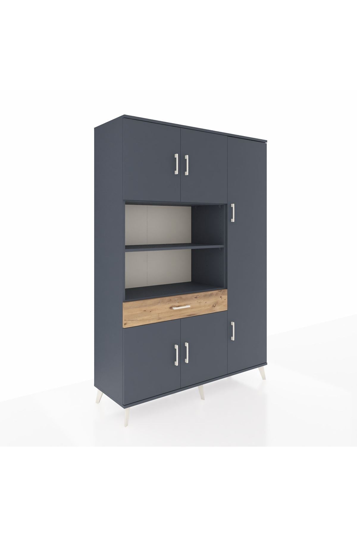 Hyperion Dolap 10 Raflı Tek Çekmeceli 6 Kapaklı 132x44x195 Antrasit-Antrasit/Çam