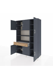 Hyperion Dolap 10 Raflı Tek Çekmeceli 6 Kapaklı 132x44x195 Antrasit-Antrasit/Çam