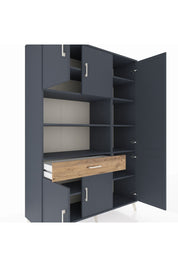 Hyperion Dolap 10 Raflı Tek Çekmeceli 6 Kapaklı 132x44x195 Antrasit-Antrasit/Çam