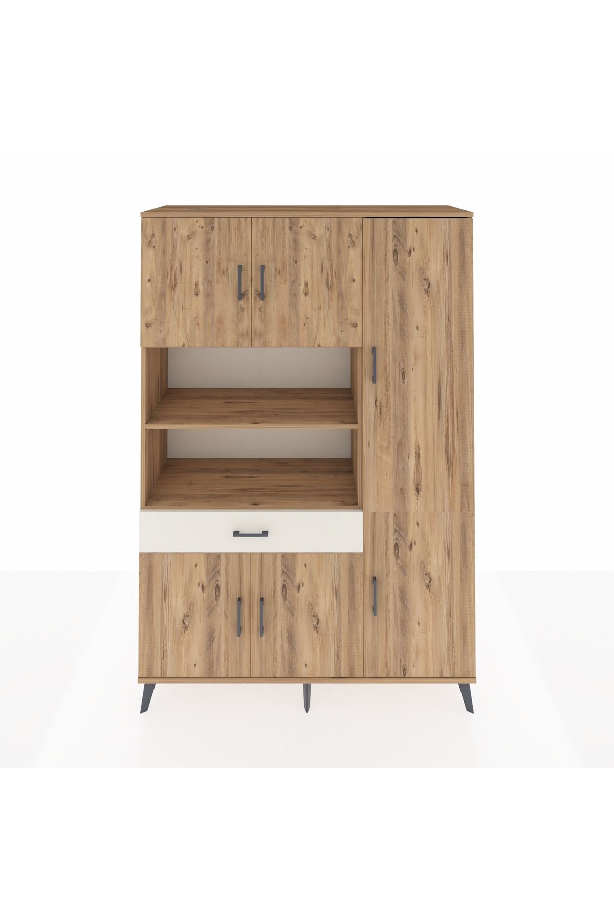 Hyperion Dolap 10 Raflı Tek Çekmeceli 6 Kapaklı 132x44x195 Çam-Çam/Aytaşı