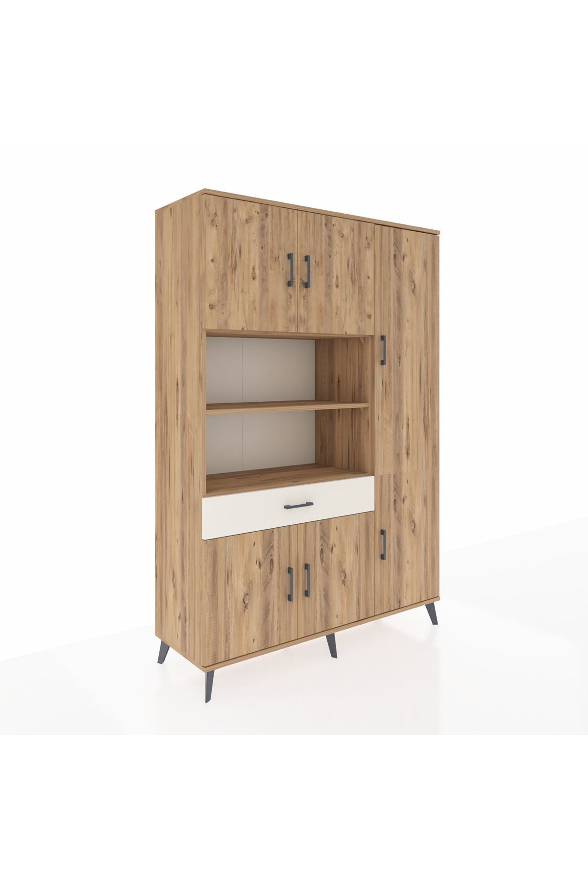 Hyperion Dolap 10 Raflı Tek Çekmeceli 6 Kapaklı 132x44x195 Çam-Çam/Aytaşı