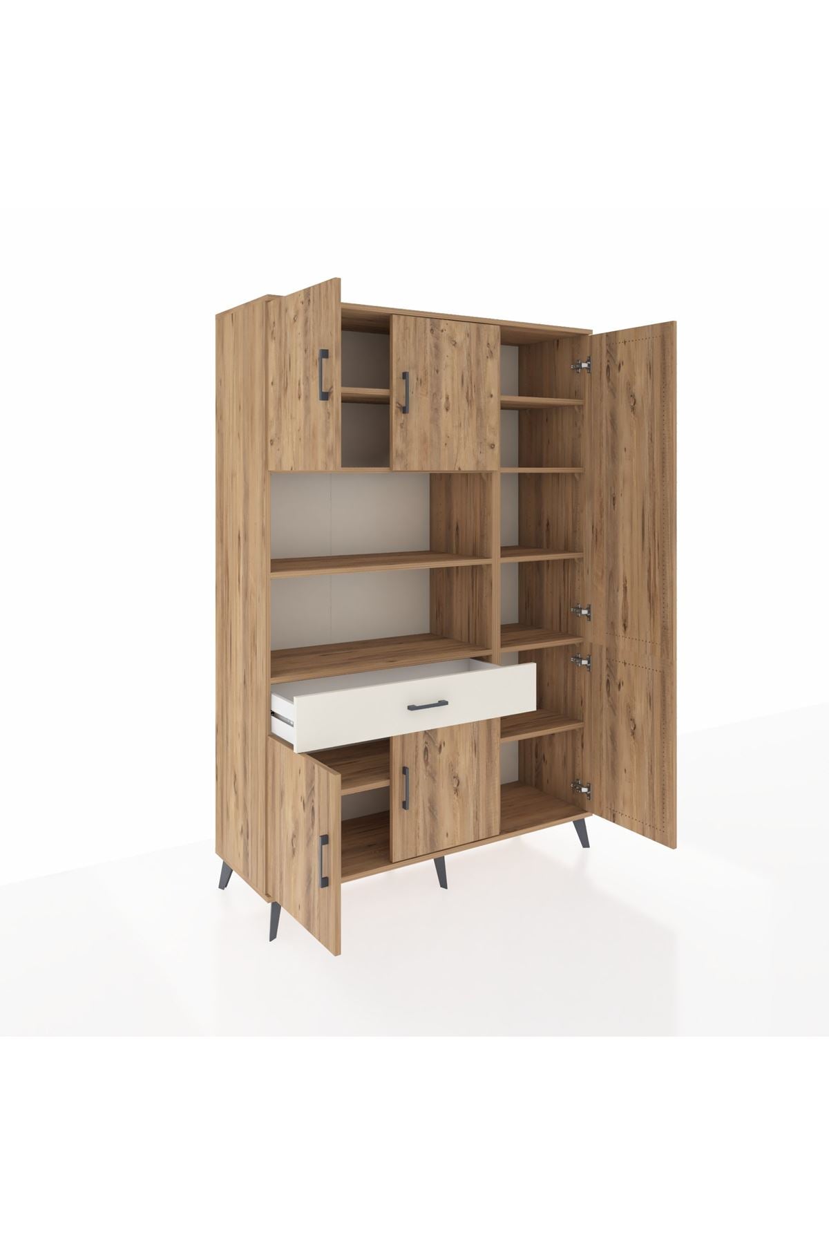 Hyperion Dolap 10 Raflı Tek Çekmeceli 6 Kapaklı 132x44x195 Çam-Çam/Aytaşı