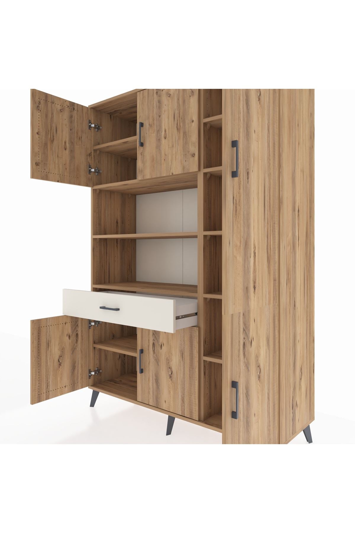 Hyperion Dolap 10 Raflı Tek Çekmeceli 6 Kapaklı 132x44x195 Çam-Çam/Aytaşı