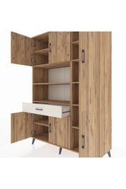 Hyperion Dolap 10 Raflı Tek Çekmeceli 6 Kapaklı 132x44x195 Çam-Çam/Aytaşı