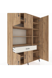 Hyperion Dolap 10 Raflı Tek Çekmeceli 6 Kapaklı 132x44x195 Çam-Çam/Aytaşı