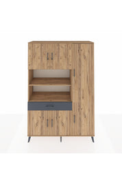 Hyperion Dolap 10 Raflı Tek Çekmeceli 6 Kapaklı 132x44x195 Çam-Çam/Antrasit