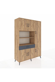 Hyperion Dolap 10 Raflı Tek Çekmeceli 6 Kapaklı 132x44x195 Çam-Çam/Antrasit