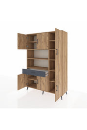 Hyperion Dolap 10 Raflı Tek Çekmeceli 6 Kapaklı 132x44x195 Çam-Çam/Antrasit