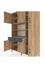 Hyperion Dolap 10 Raflı Tek Çekmeceli 6 Kapaklı 132x44x195 Çam-Çam/Antrasit