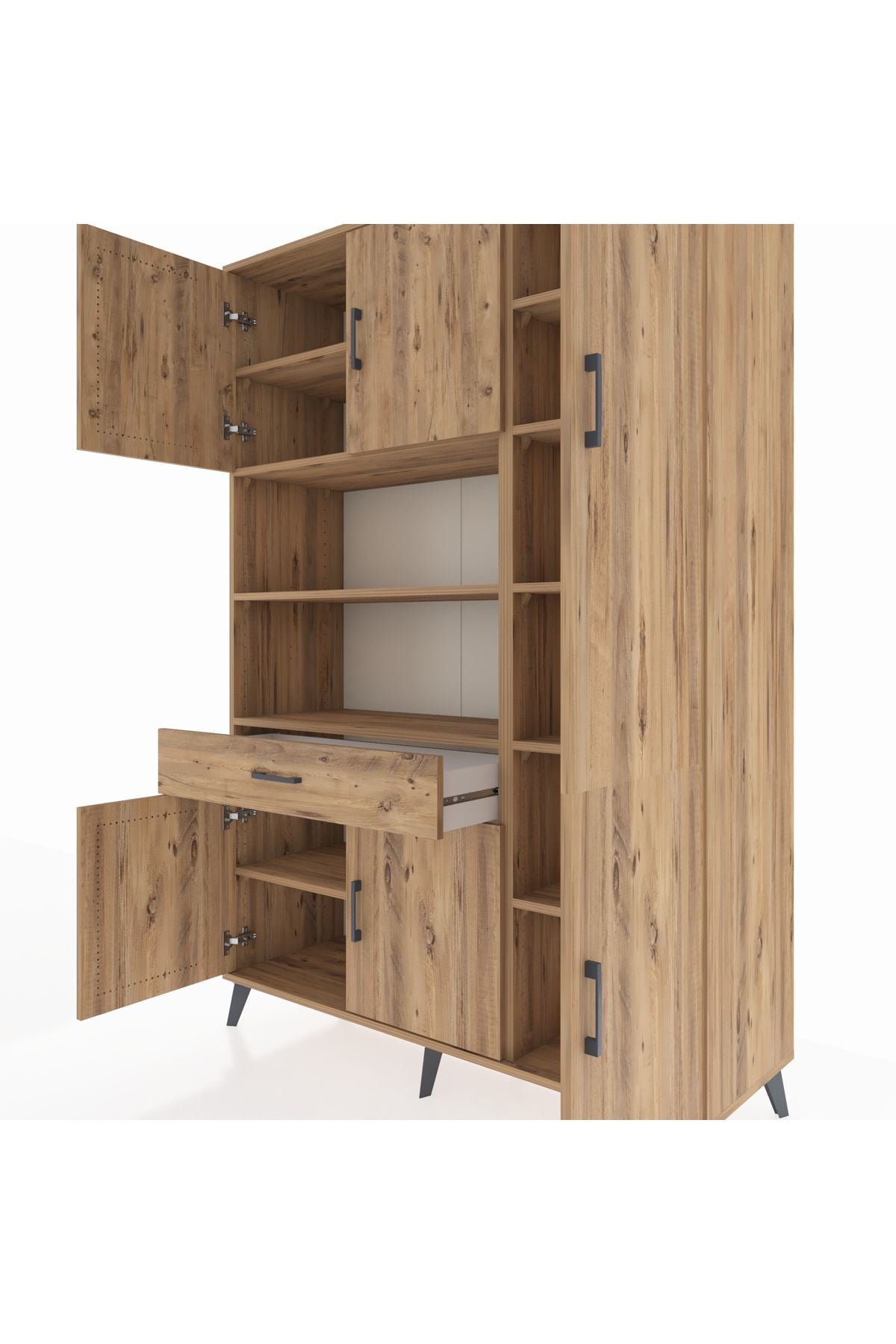 Hyperion Dolap 10 Raflı Tek Çekmeceli 6 Kapaklı 132x44x195 Çam-Çam/Çam