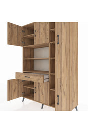 Hyperion Dolap 10 Raflı Tek Çekmeceli 6 Kapaklı 132x44x195 Çam-Çam/Çam