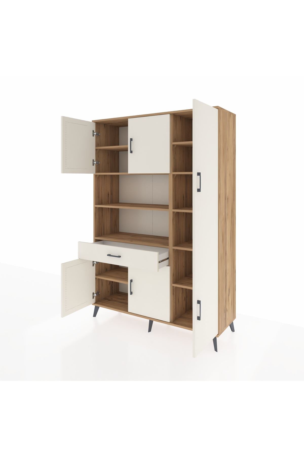 Hyperion Dolap 10 Raflı Tek Çekmeceli 6 Kapaklı 132x44x195 Çam-Aytaşı/Aytaşı