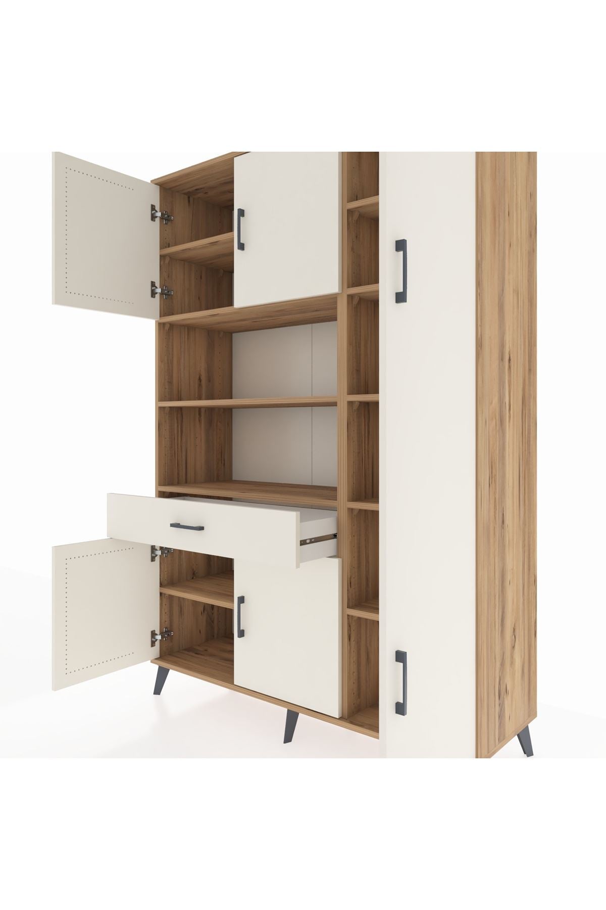 Hyperion Dolap 10 Raflı Tek Çekmeceli 6 Kapaklı 132x44x195 Çam-Aytaşı/Aytaşı