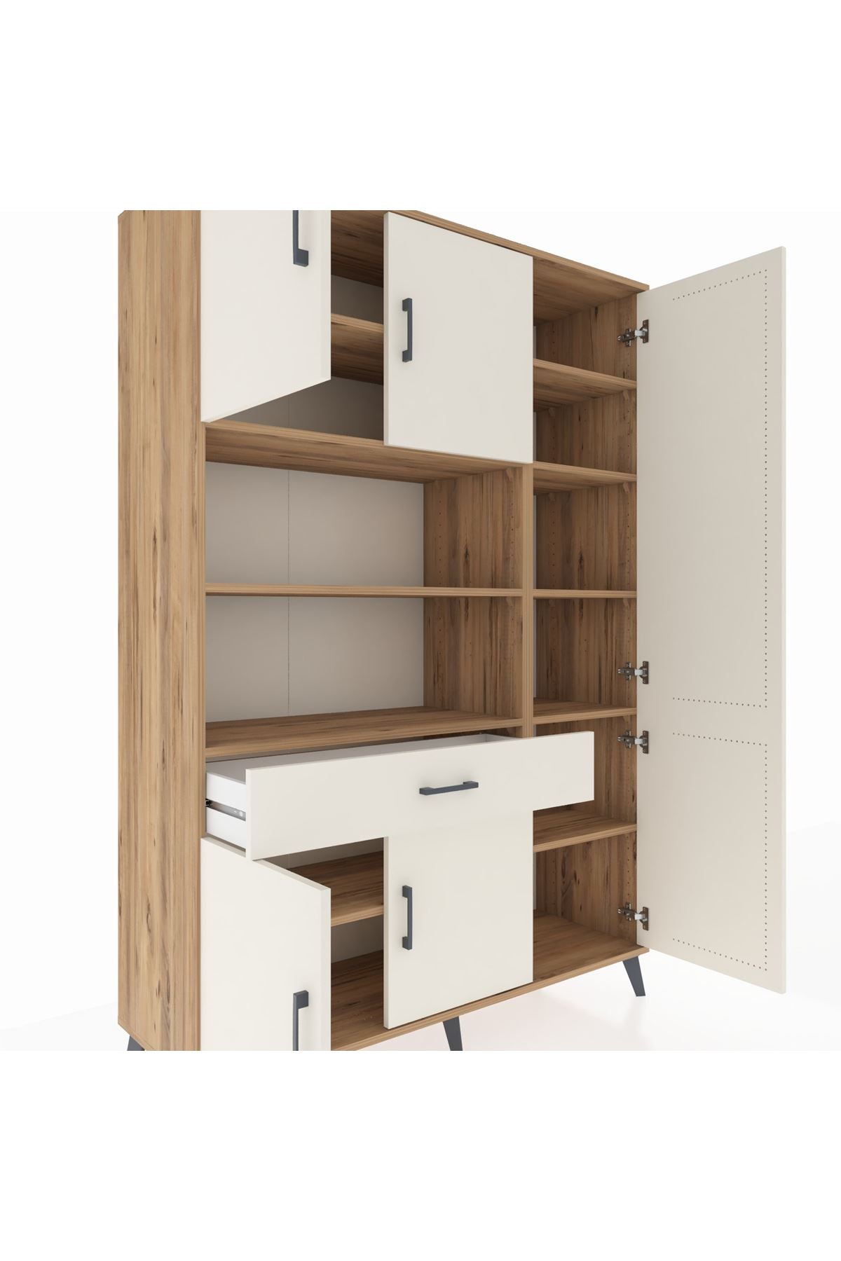 Hyperion Dolap 10 Raflı Tek Çekmeceli 6 Kapaklı 132x44x195 Çam-Aytaşı/Aytaşı