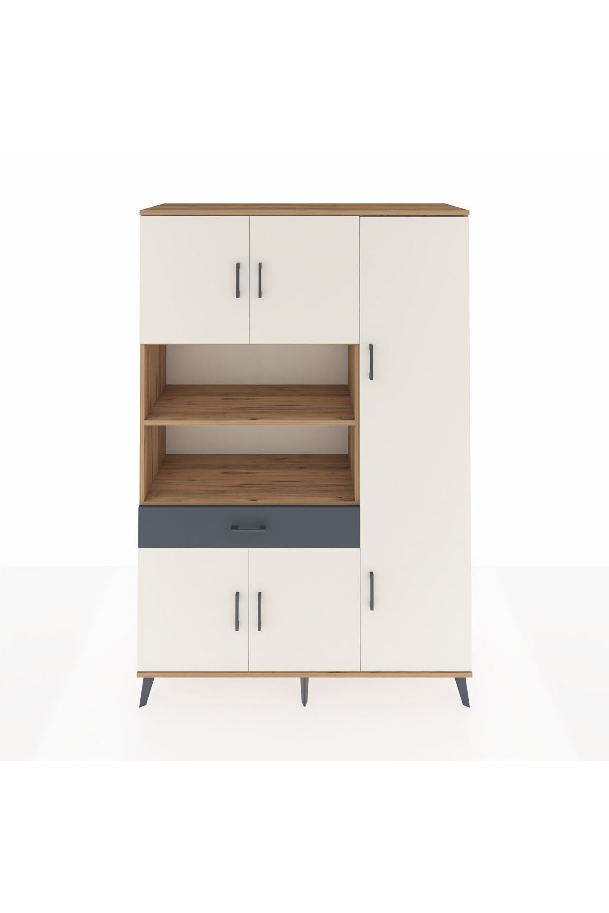 Hyperion Dolap 10 Raflı Tek Çekmeceli 6 Kapaklı 132x44x195 Çam-Aytaşı/Antrasit