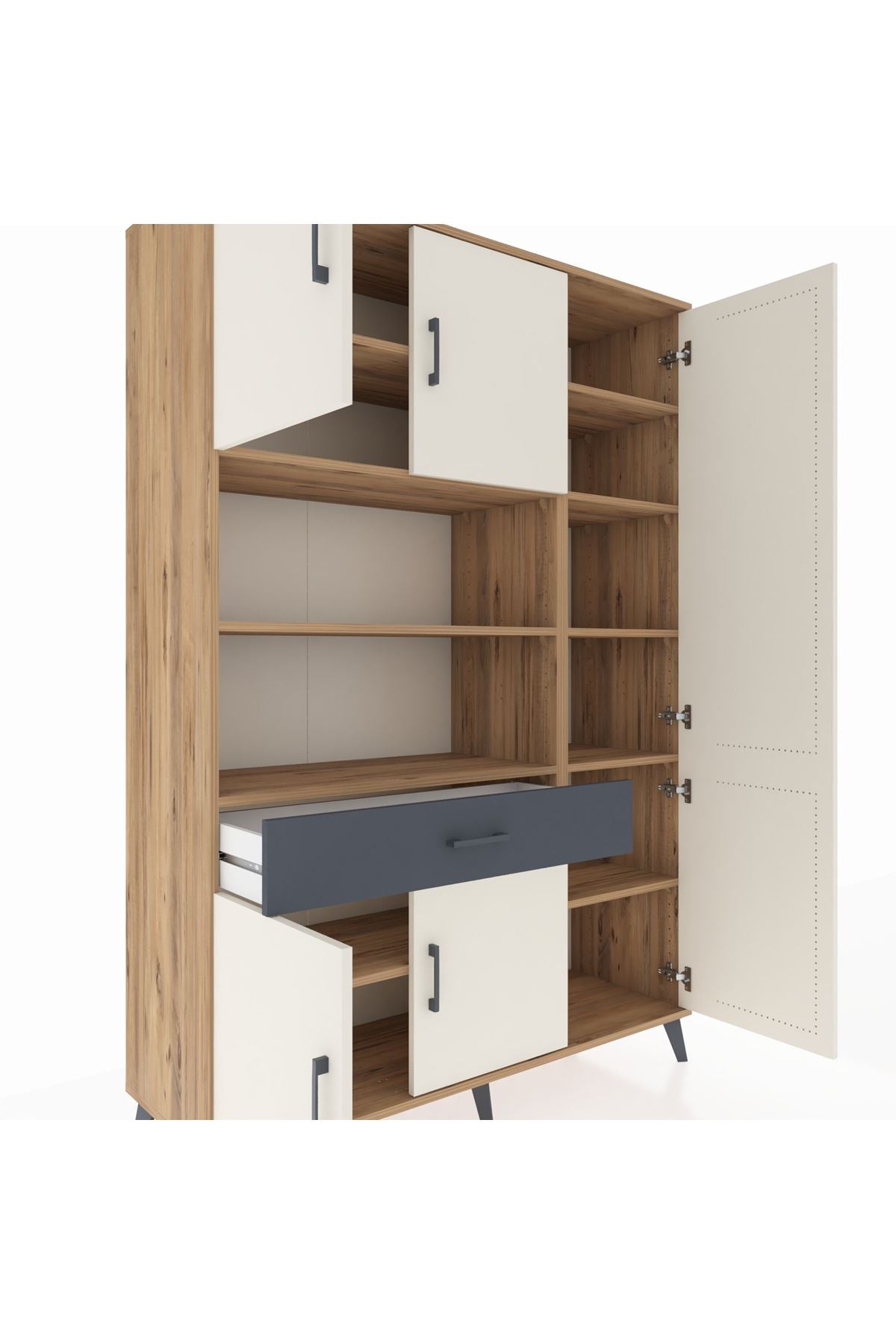 Hyperion Dolap 10 Raflı Tek Çekmeceli 6 Kapaklı 132x44x195 Çam-Aytaşı/Antrasit