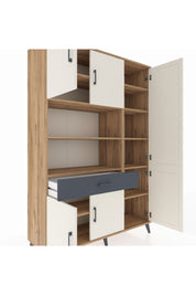 Hyperion Dolap 10 Raflı Tek Çekmeceli 6 Kapaklı 132x44x195 Çam-Aytaşı/Antrasit