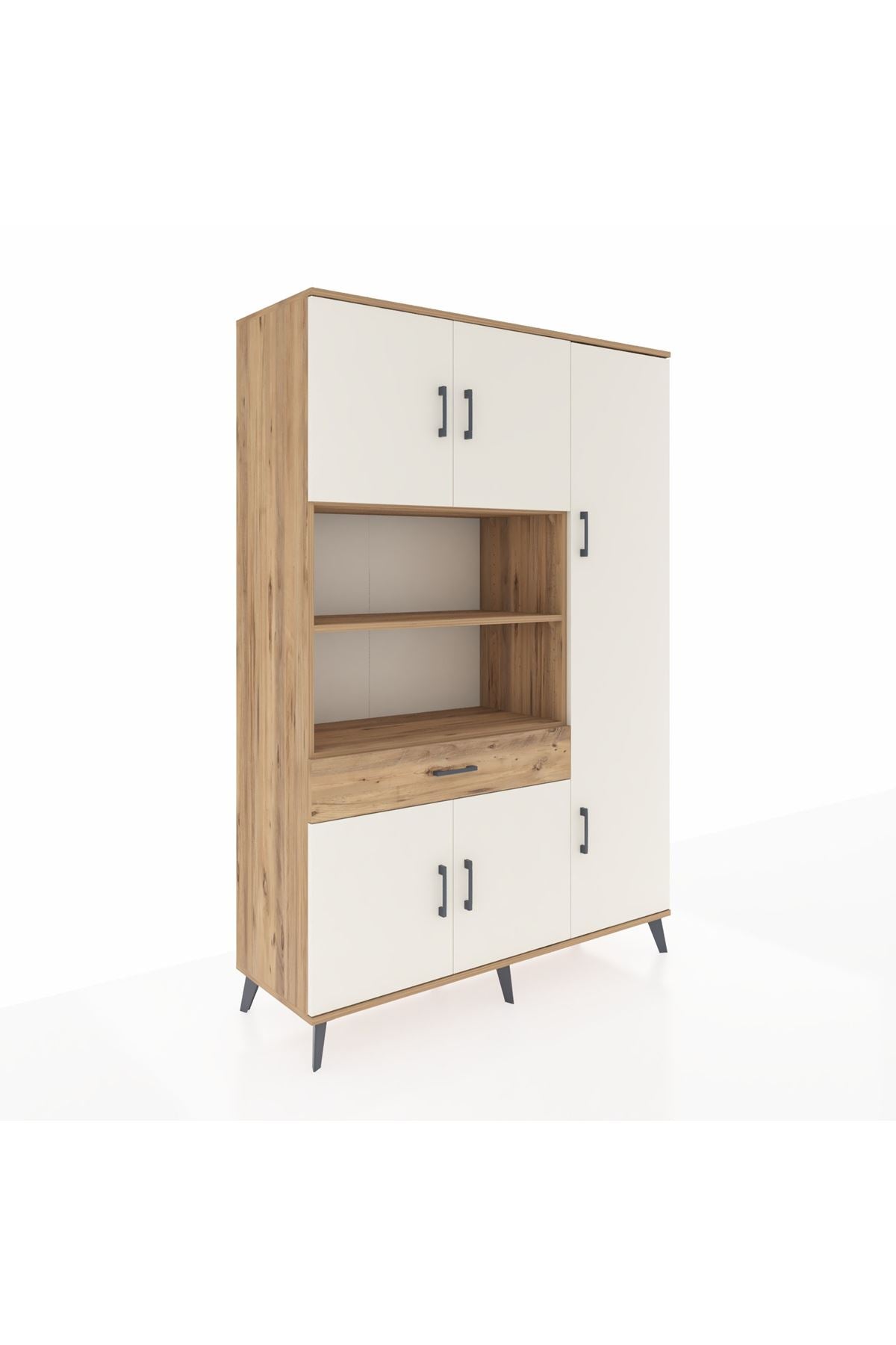 Hyperion Dolap 10 Raflı Tek Çekmeceli 6 Kapaklı 132x44x195 Çam-Aytaşı/Çam