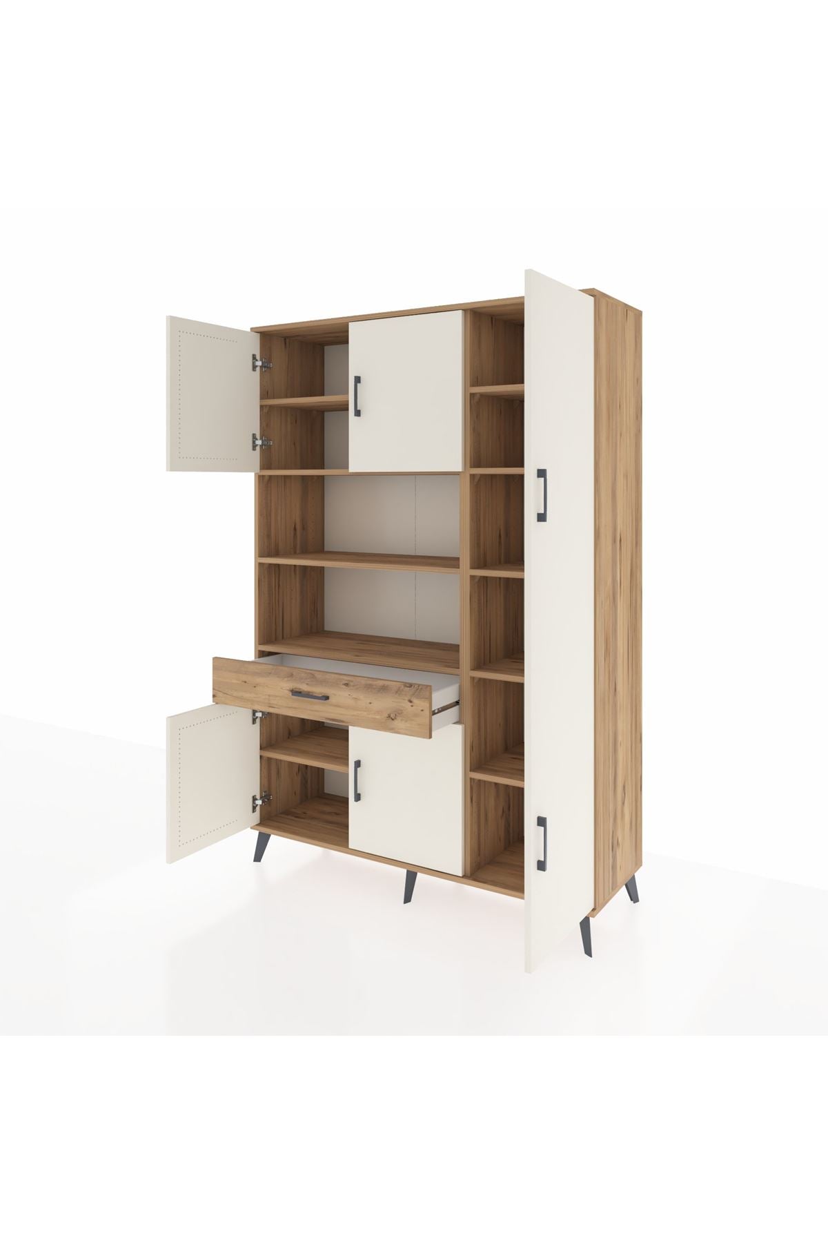 Hyperion Dolap 10 Raflı Tek Çekmeceli 6 Kapaklı 132x44x195 Çam-Aytaşı/Çam