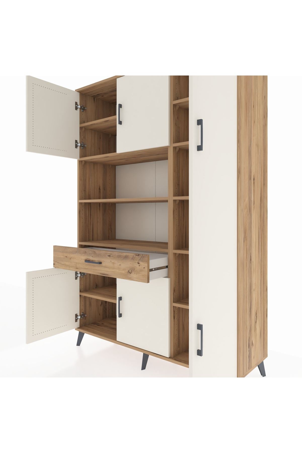 Hyperion Dolap 10 Raflı Tek Çekmeceli 6 Kapaklı 132x44x195 Çam-Aytaşı/Çam