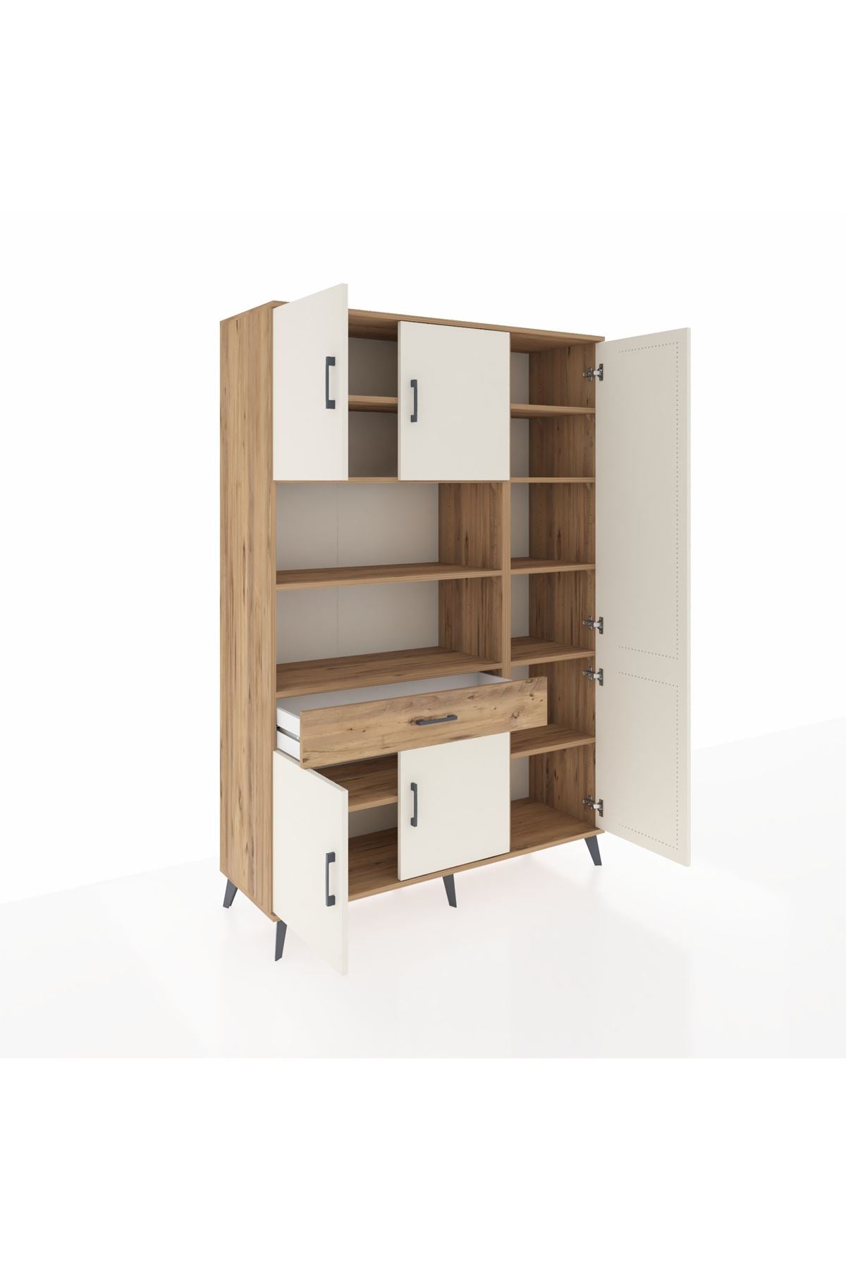 Hyperion Dolap 10 Raflı Tek Çekmeceli 6 Kapaklı 132x44x195 Çam-Aytaşı/Çam