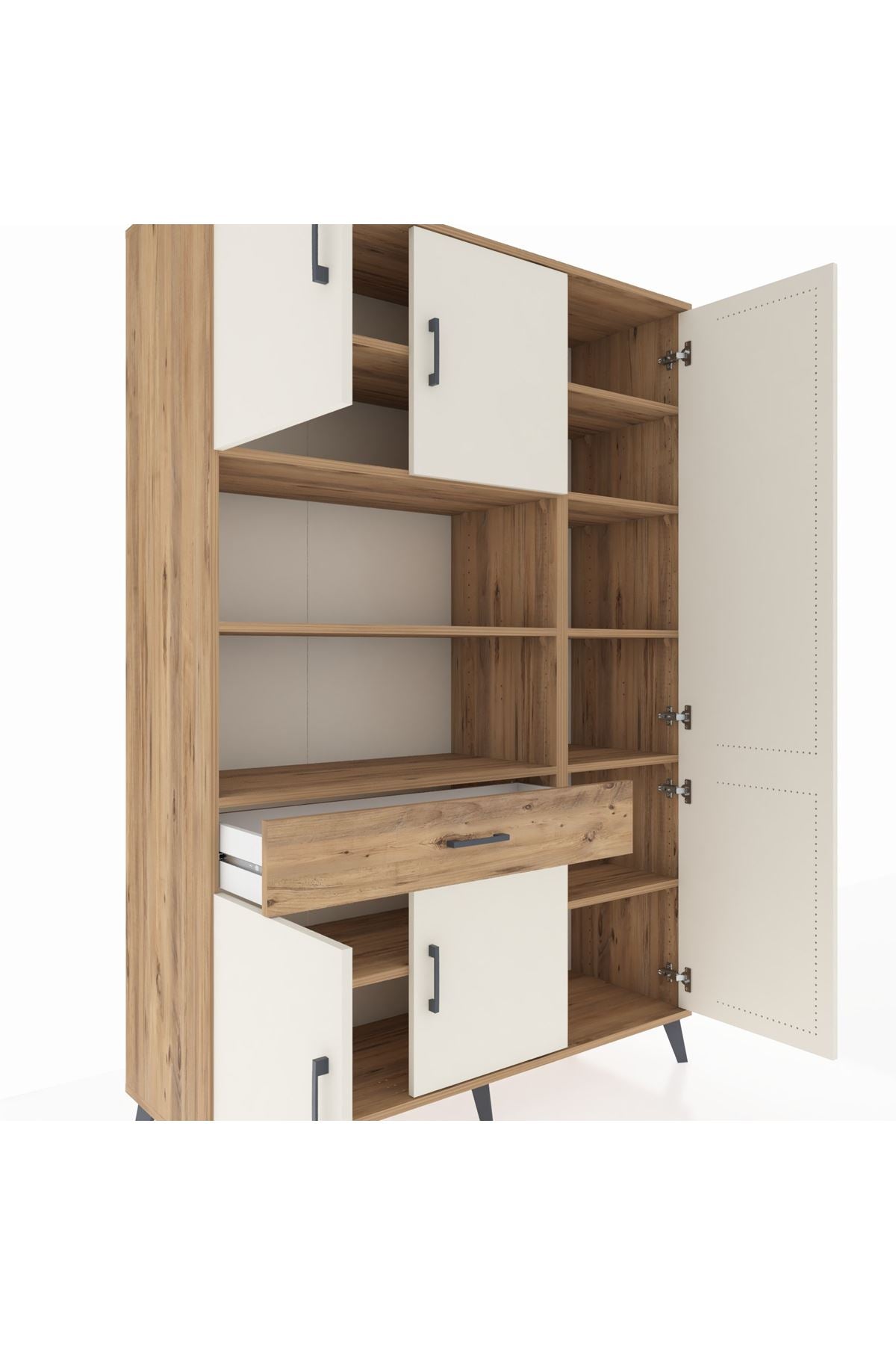 Hyperion Dolap 10 Raflı Tek Çekmeceli 6 Kapaklı 132x44x195 Çam-Aytaşı/Çam