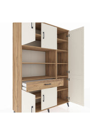 Hyperion Dolap 10 Raflı Tek Çekmeceli 6 Kapaklı 132x44x195 Çam-Aytaşı/Çam