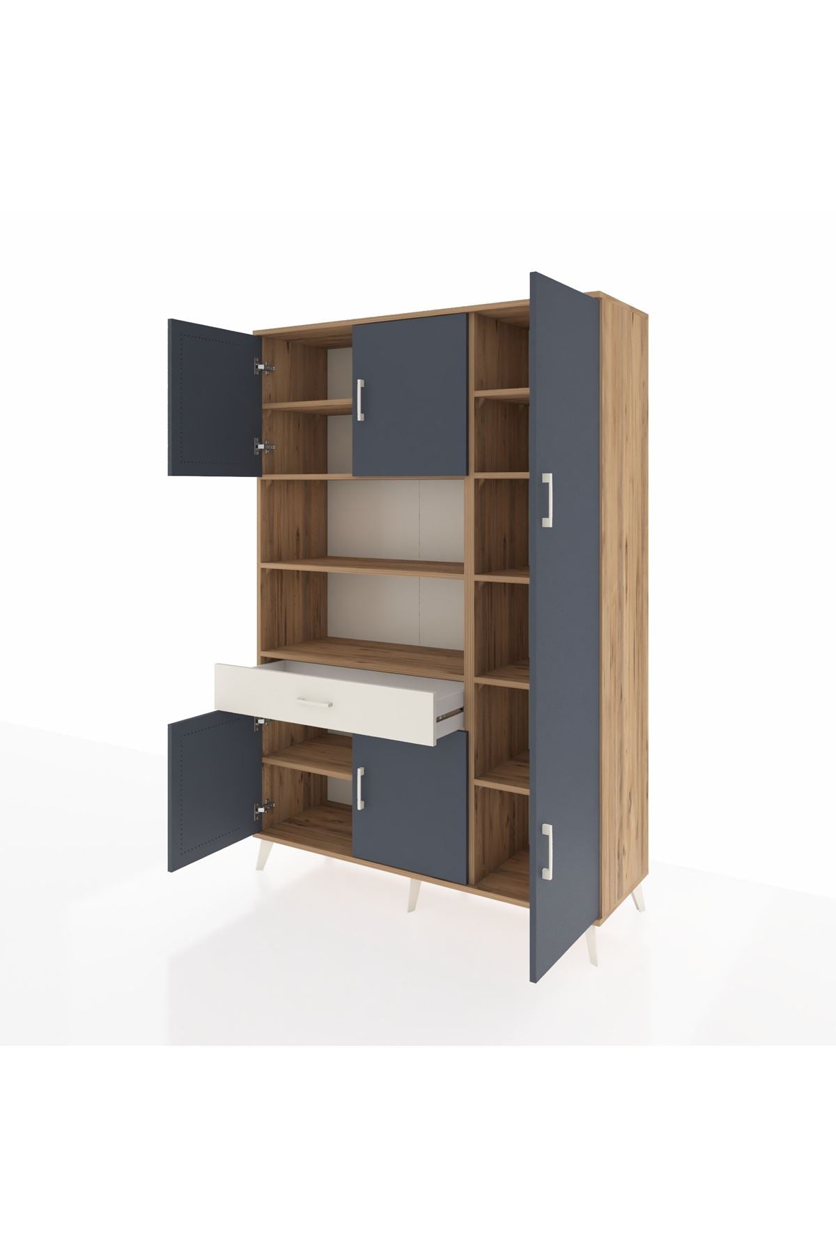 Hyperion Dolap 10 Raflı Tek Çekmeceli 6 Kapaklı 132x44x195 Çam-Antrasit/Aytaşı