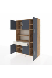 Hyperion Dolap 10 Raflı Tek Çekmeceli 6 Kapaklı 132x44x195 Çam-Antrasit/Aytaşı