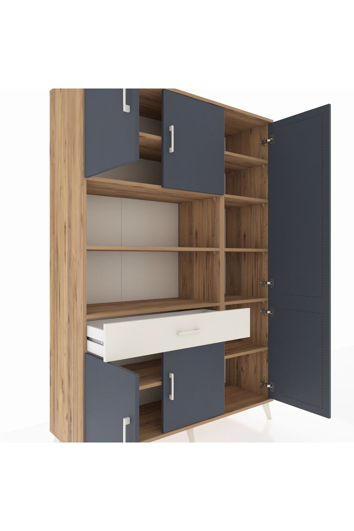 Hyperion Dolap 10 Raflı Tek Çekmeceli 6 Kapaklı 132x44x195 Çam-Antrasit/Aytaşı