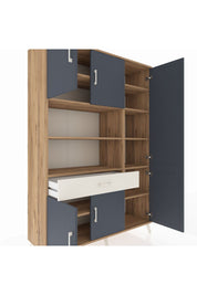 Hyperion Dolap 10 Raflı Tek Çekmeceli 6 Kapaklı 132x44x195 Çam-Antrasit/Aytaşı