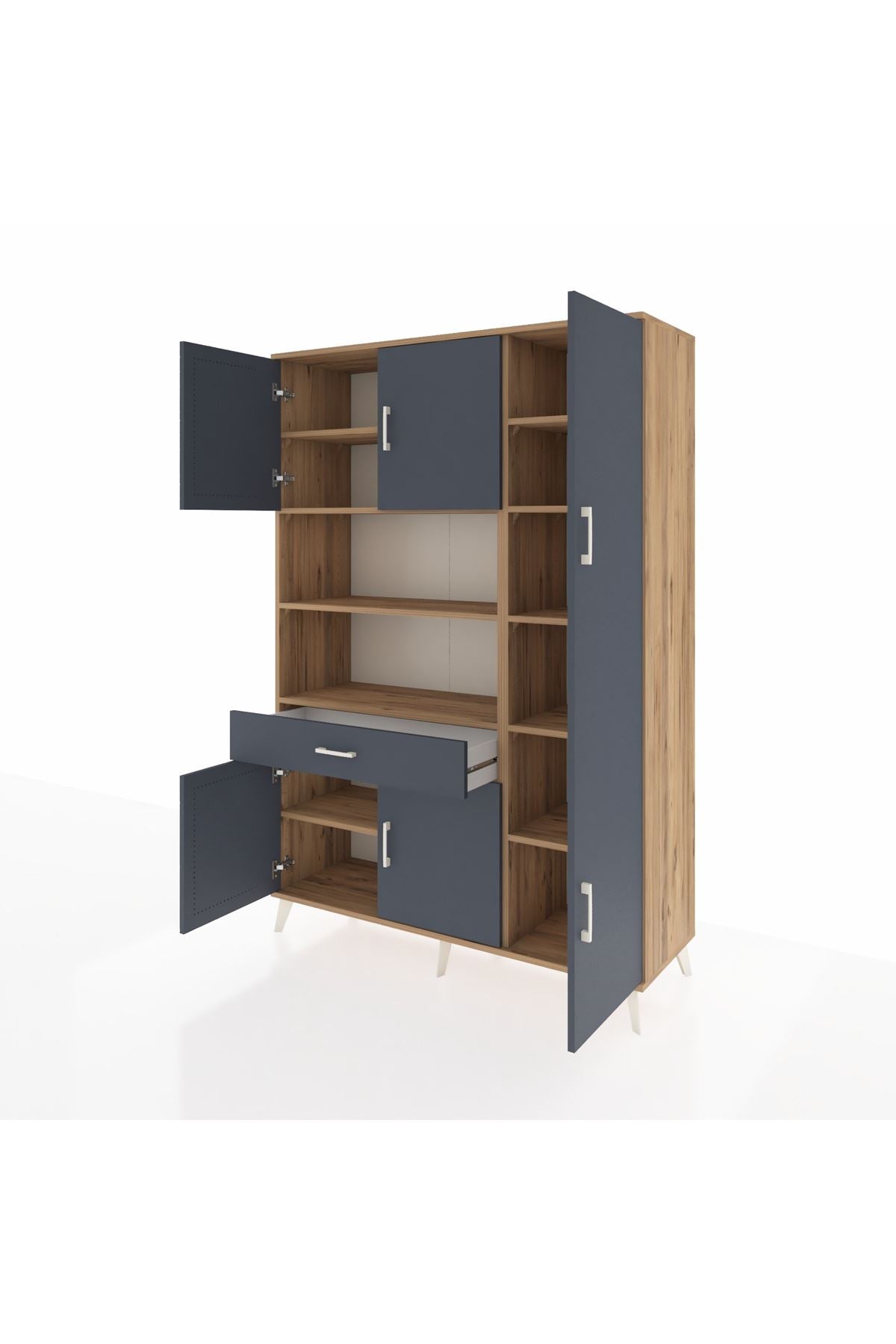 Hyperion Dolap 10 Raflı Tek Çekmeceli 6 Kapaklı 132x44x195 Çam-Antrasit/Antrasit