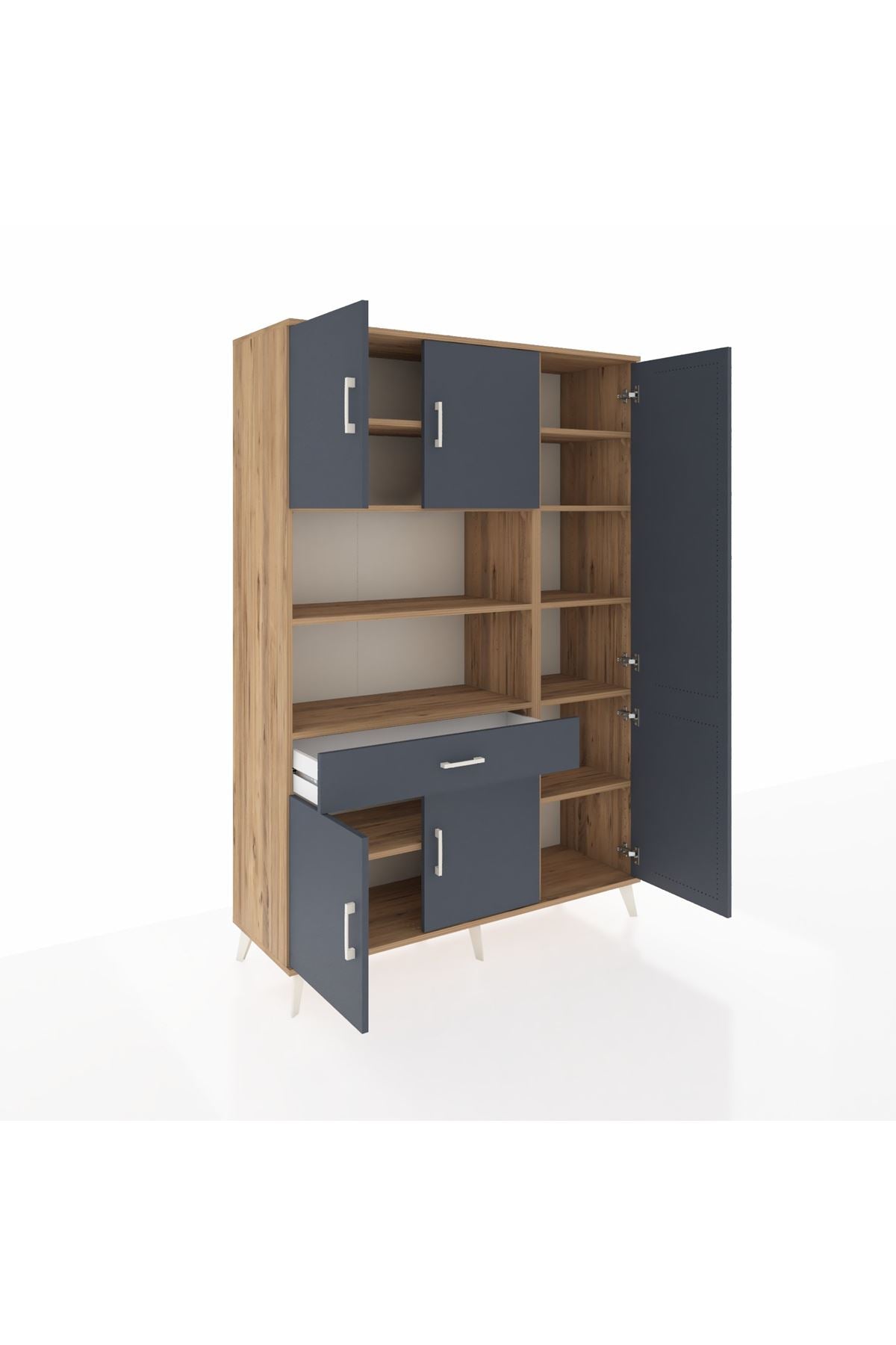 Hyperion Dolap 10 Raflı Tek Çekmeceli 6 Kapaklı 132x44x195 Çam-Antrasit/Antrasit