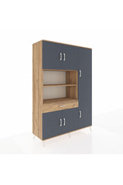 Hyperion Dolap 10 Raflı Tek Çekmeceli 6 Kapaklı 132x44x195 Çam-Antrasit/Çam