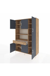 Hyperion Dolap 10 Raflı Tek Çekmeceli 6 Kapaklı 132x44x195 Çam-Antrasit/Çam