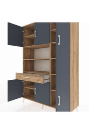 Hyperion Dolap 10 Raflı Tek Çekmeceli 6 Kapaklı 132x44x195 Çam-Antrasit/Çam