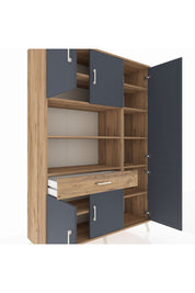 Hyperion Dolap 10 Raflı Tek Çekmeceli 6 Kapaklı 132x44x195 Çam-Antrasit/Çam