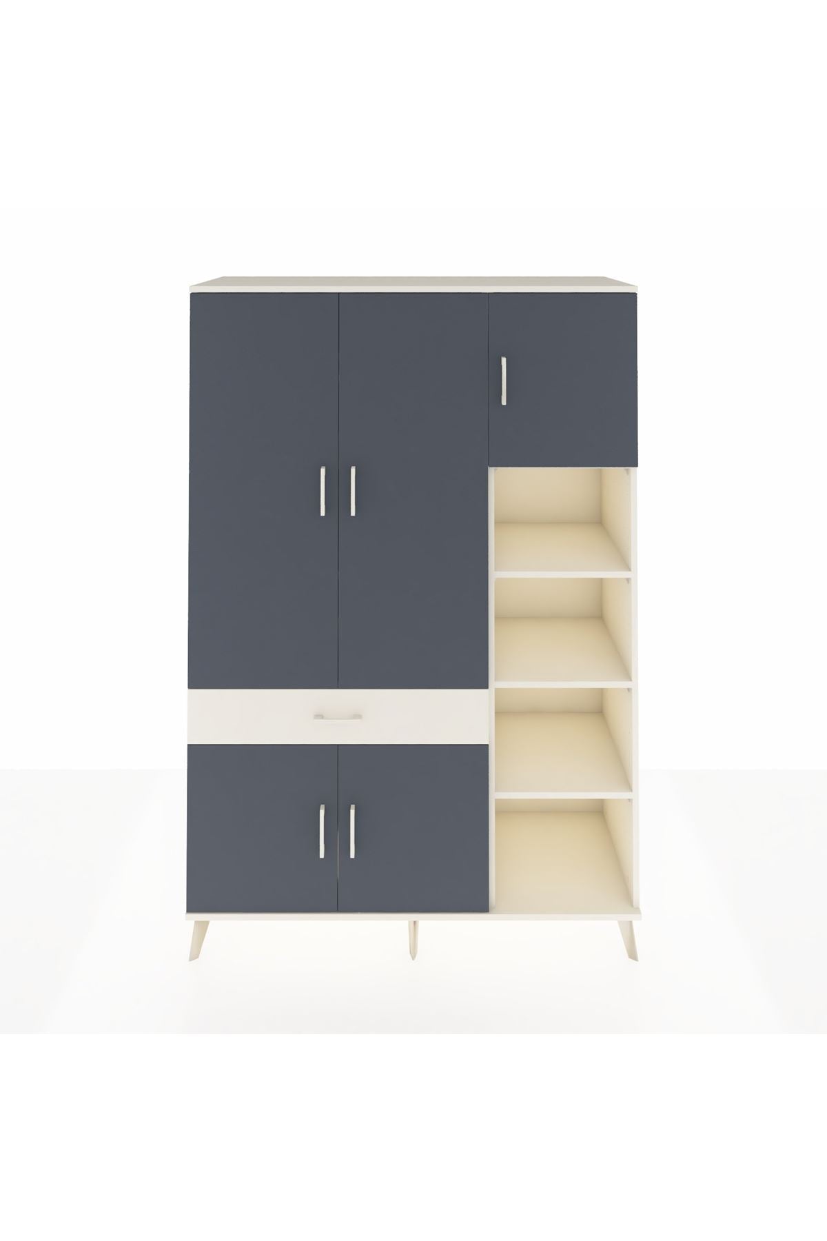 Hyperion Dolap 10 Raflı Tek Çekmeceli 5 Kapaklı 132x44x195 Aytaşı-Antrasit/Aytaşı