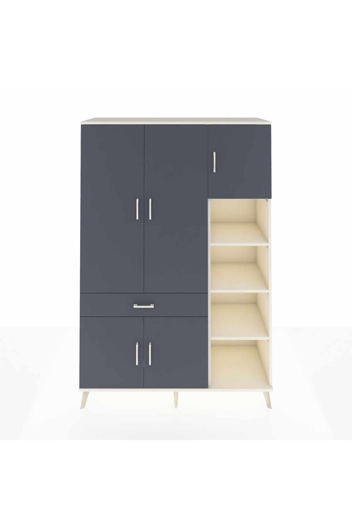 Hyperion Dolap 10 Raflı Tek Çekmeceli 5 Kapaklı 132x44x195 Aytaşı-Antrasit/Antrasit