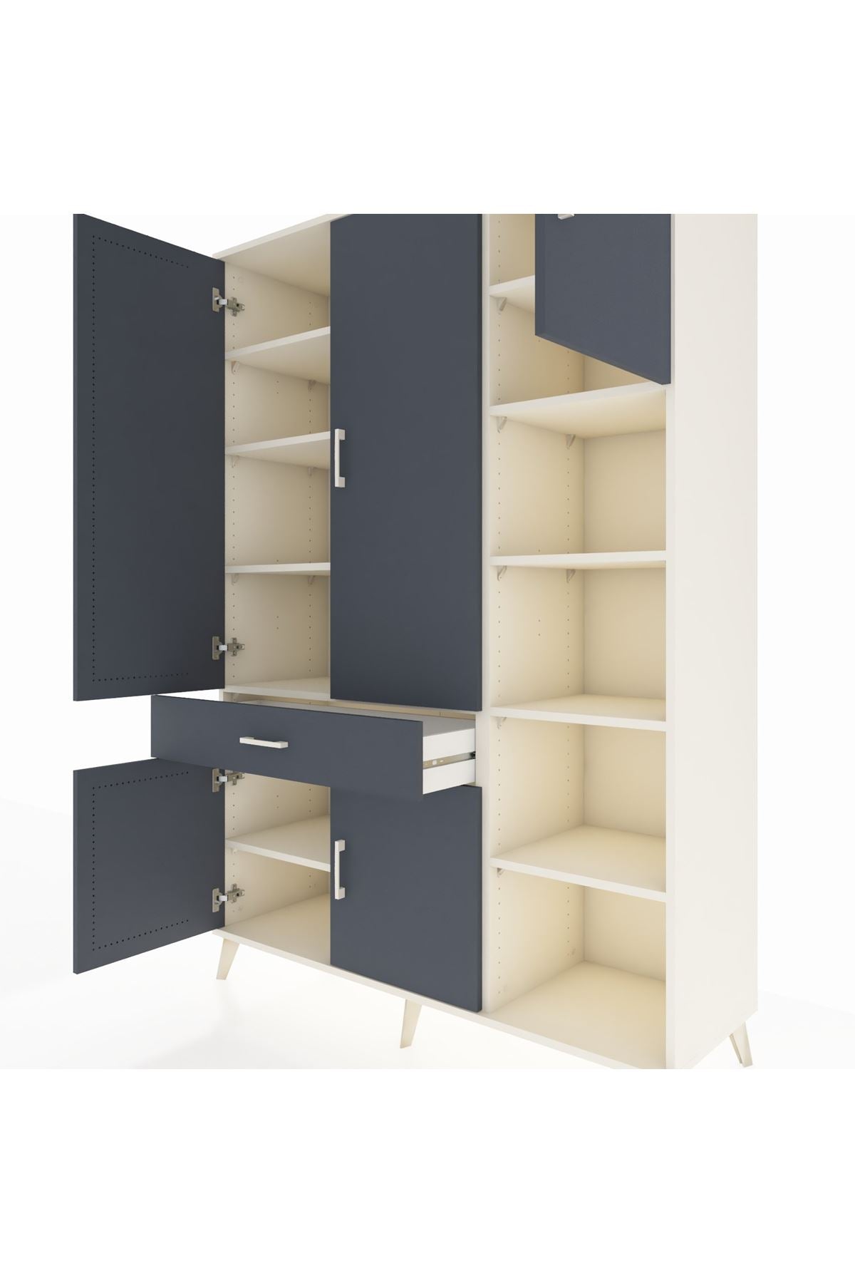 Hyperion Dolap 10 Raflı Tek Çekmeceli 5 Kapaklı 132x44x195 Aytaşı-Antrasit/Antrasit