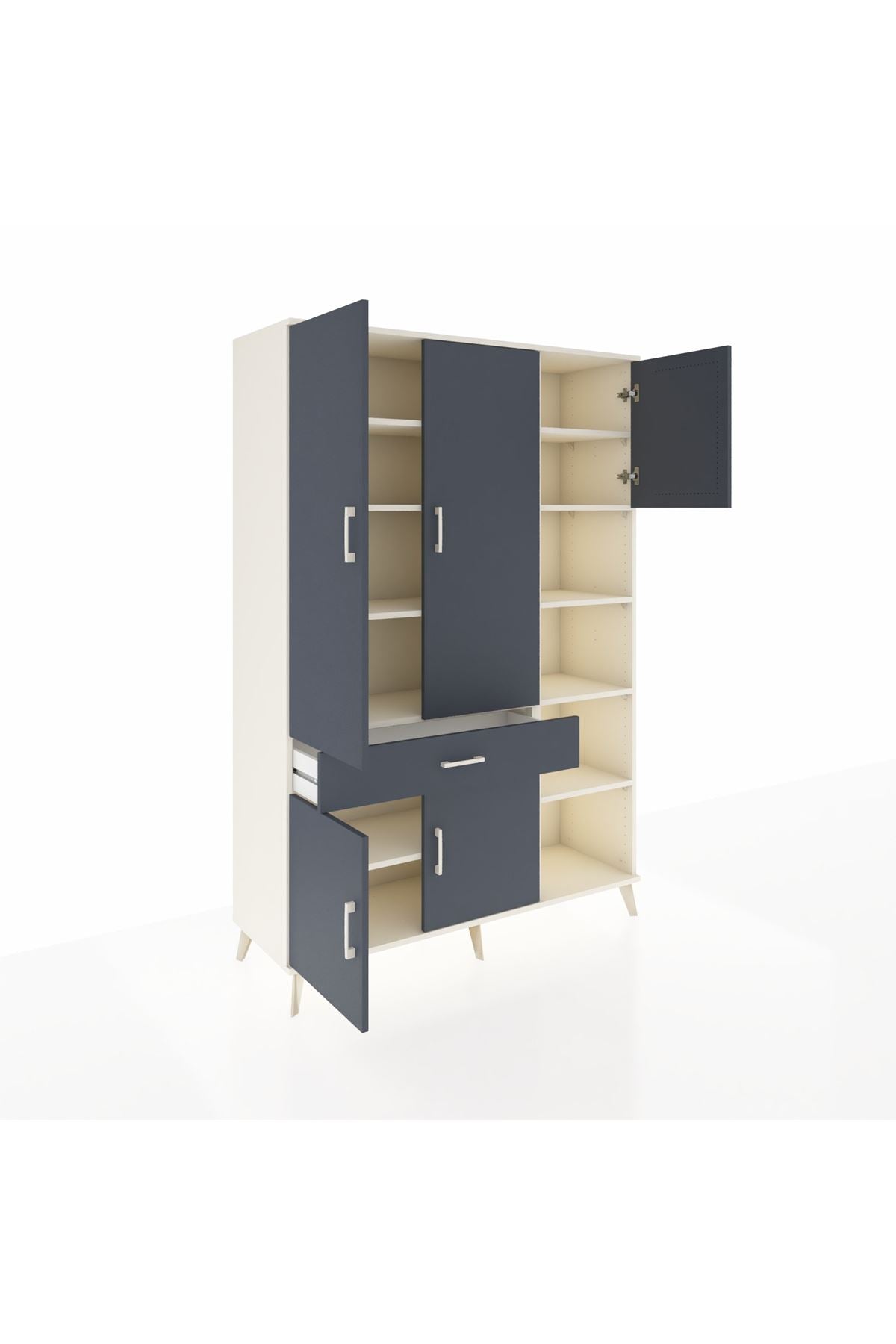 Hyperion Dolap 10 Raflı Tek Çekmeceli 5 Kapaklı 132x44x195 Aytaşı-Antrasit/Antrasit