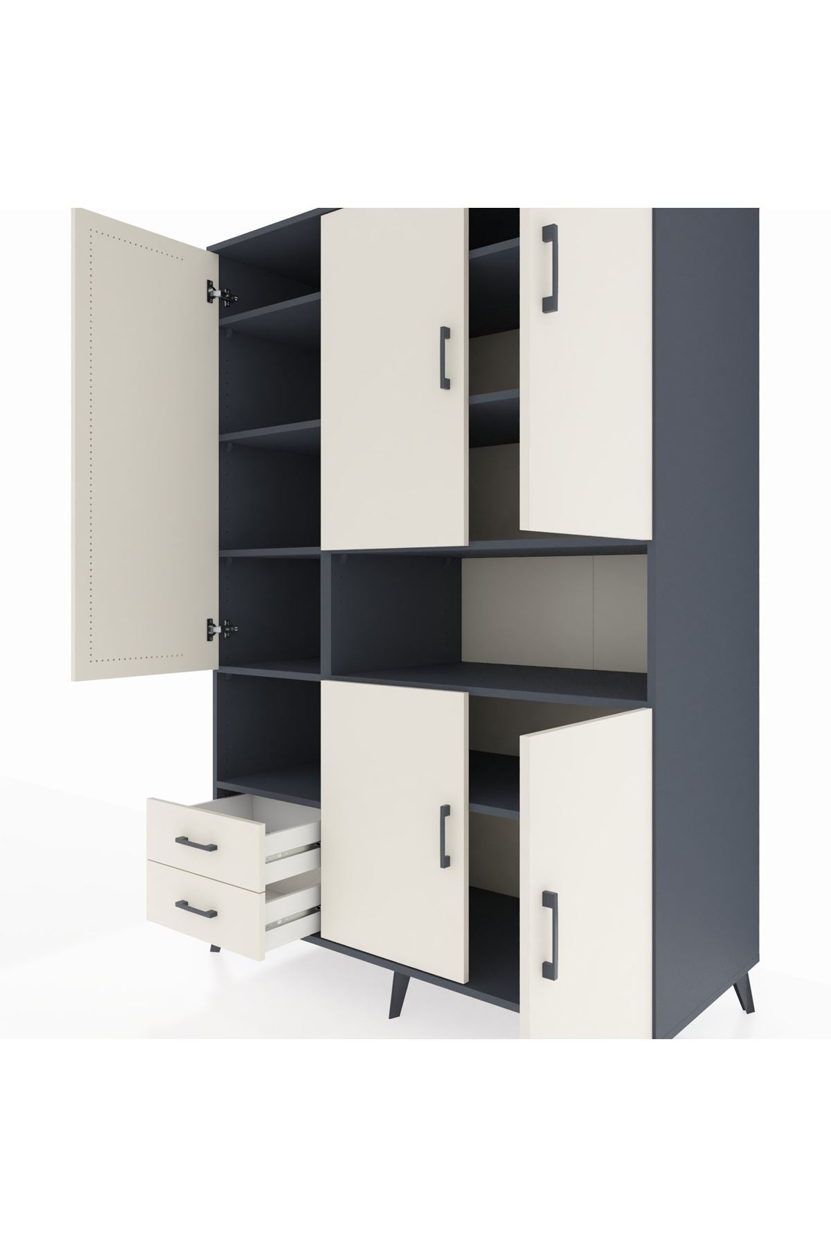 Kronos Dolap 10 Raflı 2 Çekmeceli 5 Kapaklı 132x59x195 Antrasit-Aytaşı/Aytaşı