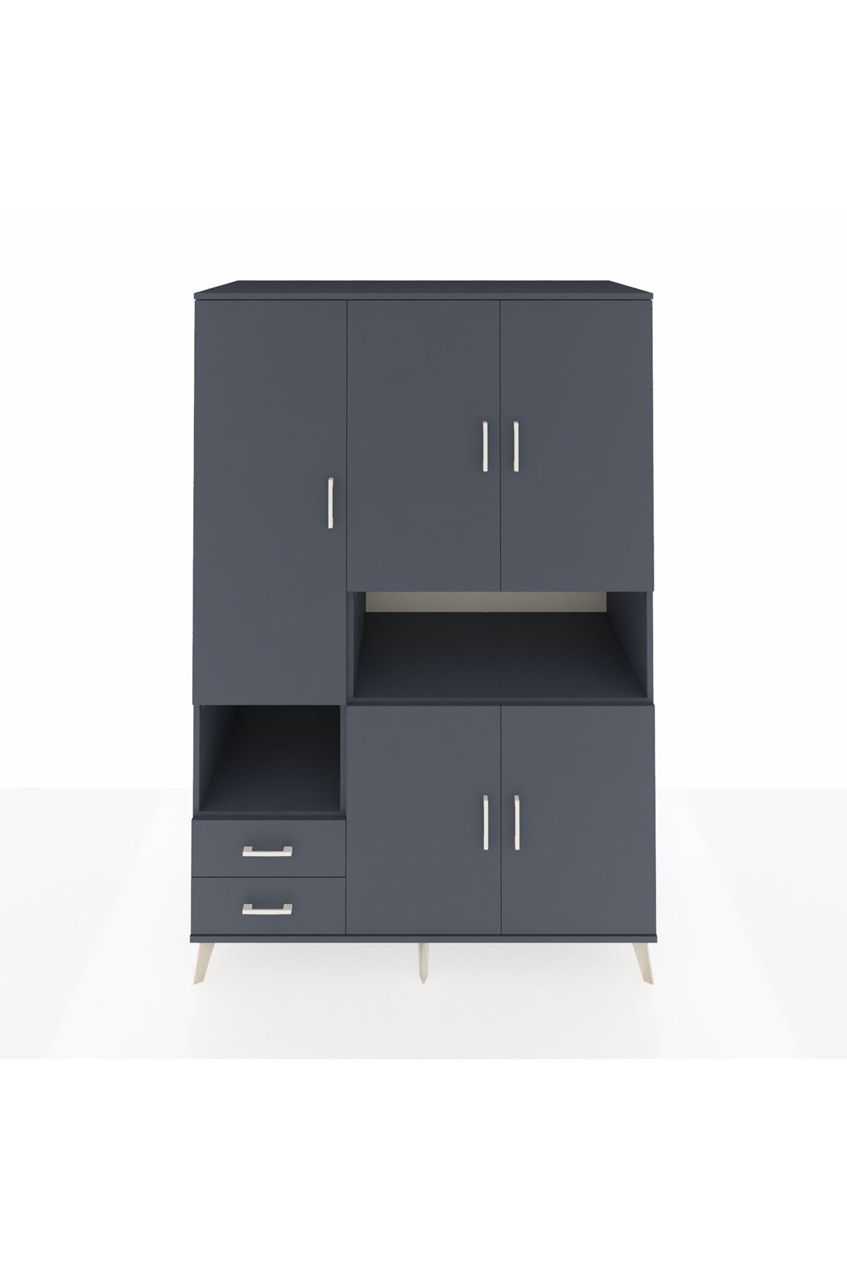 Kronos Dolap 10 Raflı 2 Çekmeceli 5 Kapaklı 132x59x195 Antrasit-Antrasit/Antrasit