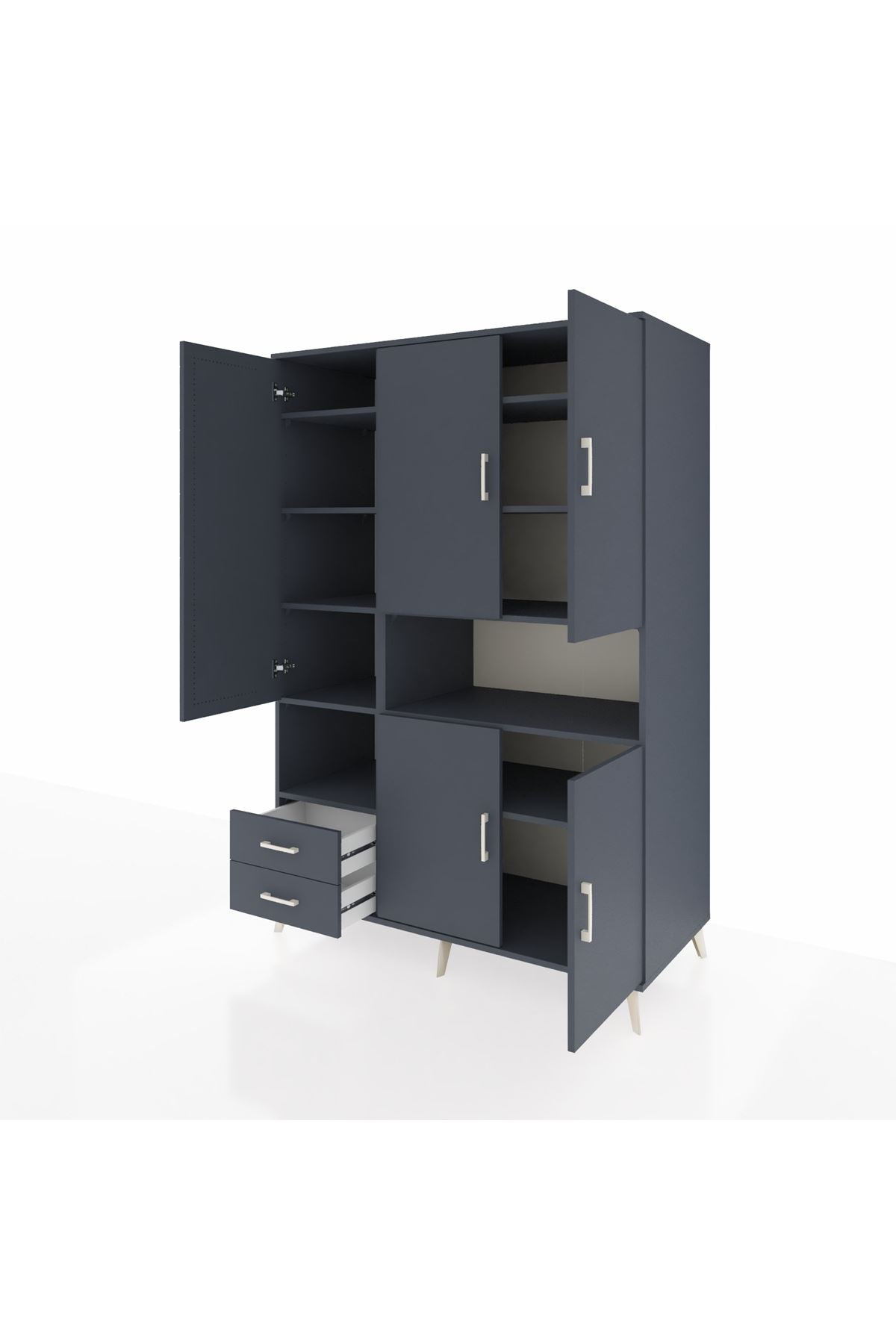 Kronos Dolap 10 Raflı 2 Çekmeceli 5 Kapaklı 132x59x195 Antrasit-Antrasit/Antrasit