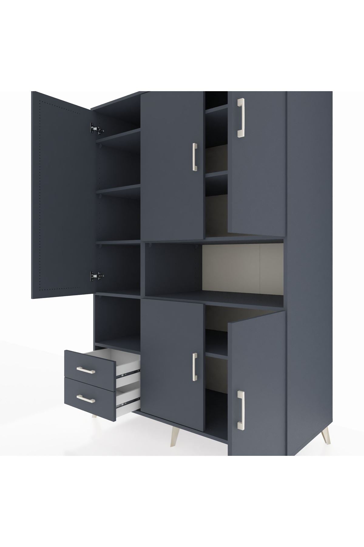 Kronos Dolap 10 Raflı 2 Çekmeceli 5 Kapaklı 132x59x195 Antrasit-Antrasit/Antrasit