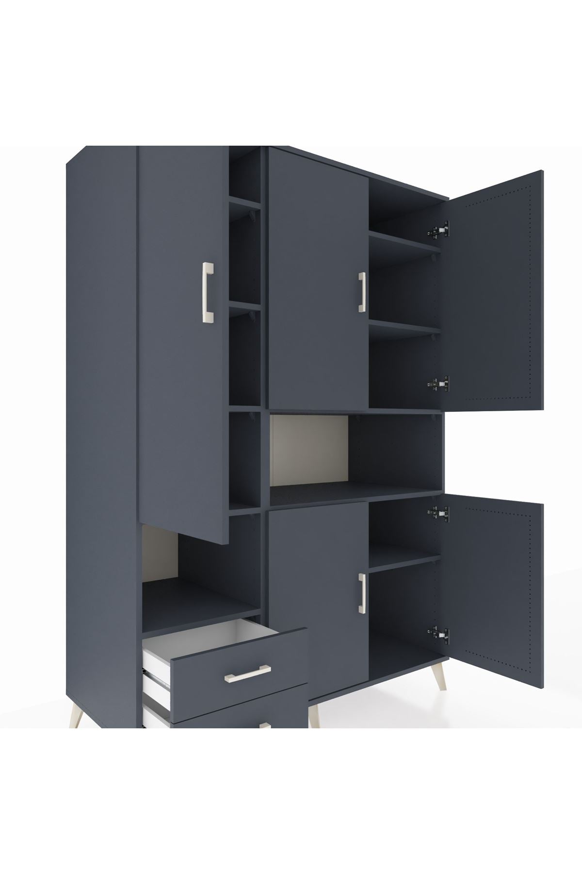 Kronos Dolap 10 Raflı 2 Çekmeceli 5 Kapaklı 132x59x195 Antrasit-Antrasit/Antrasit